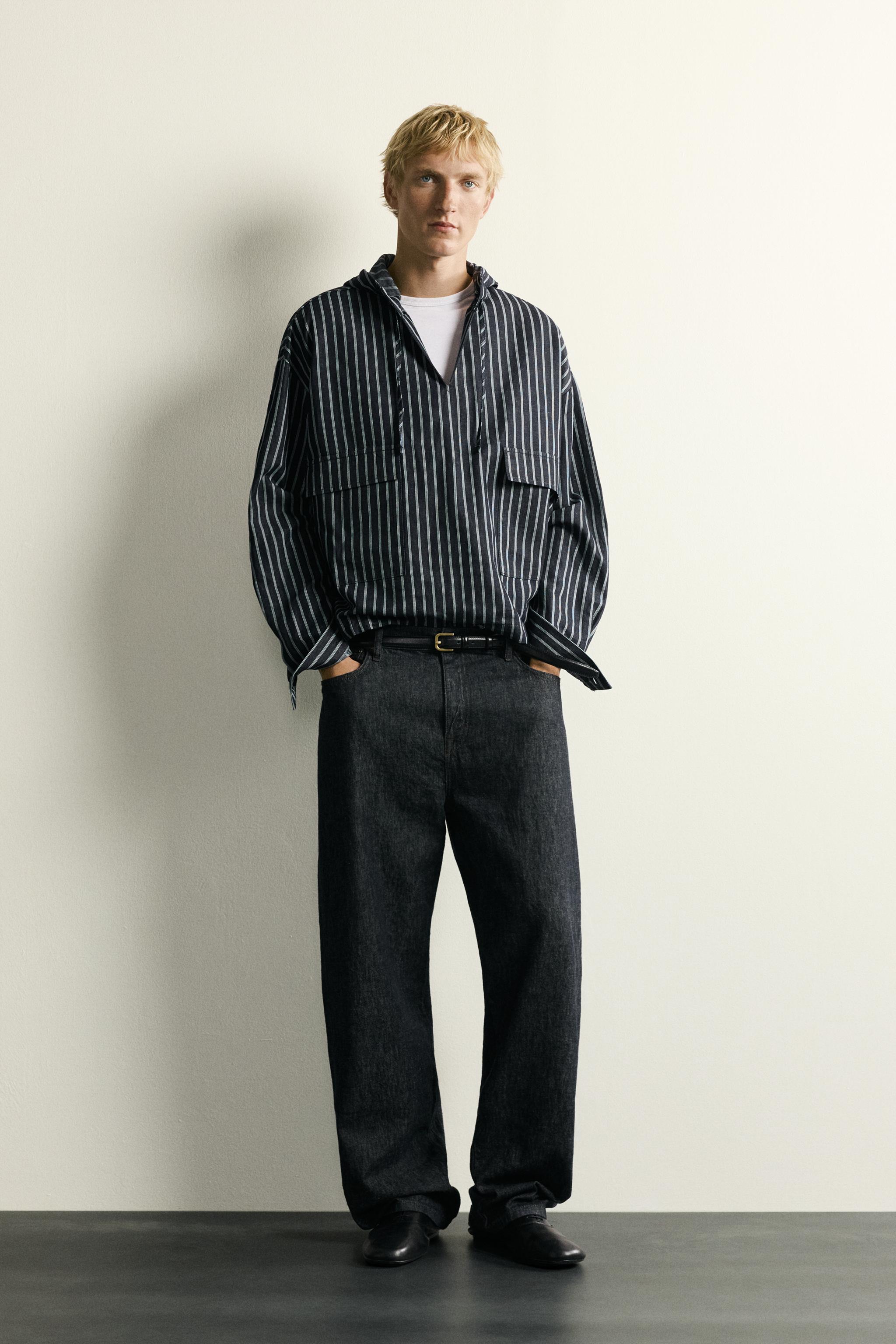STRIPED COTTON-LINEN HOODIE OVERSHIRT